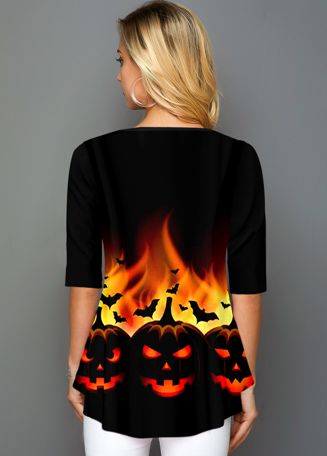 Round Neck Half Sleeve Halloween Print T Shirt