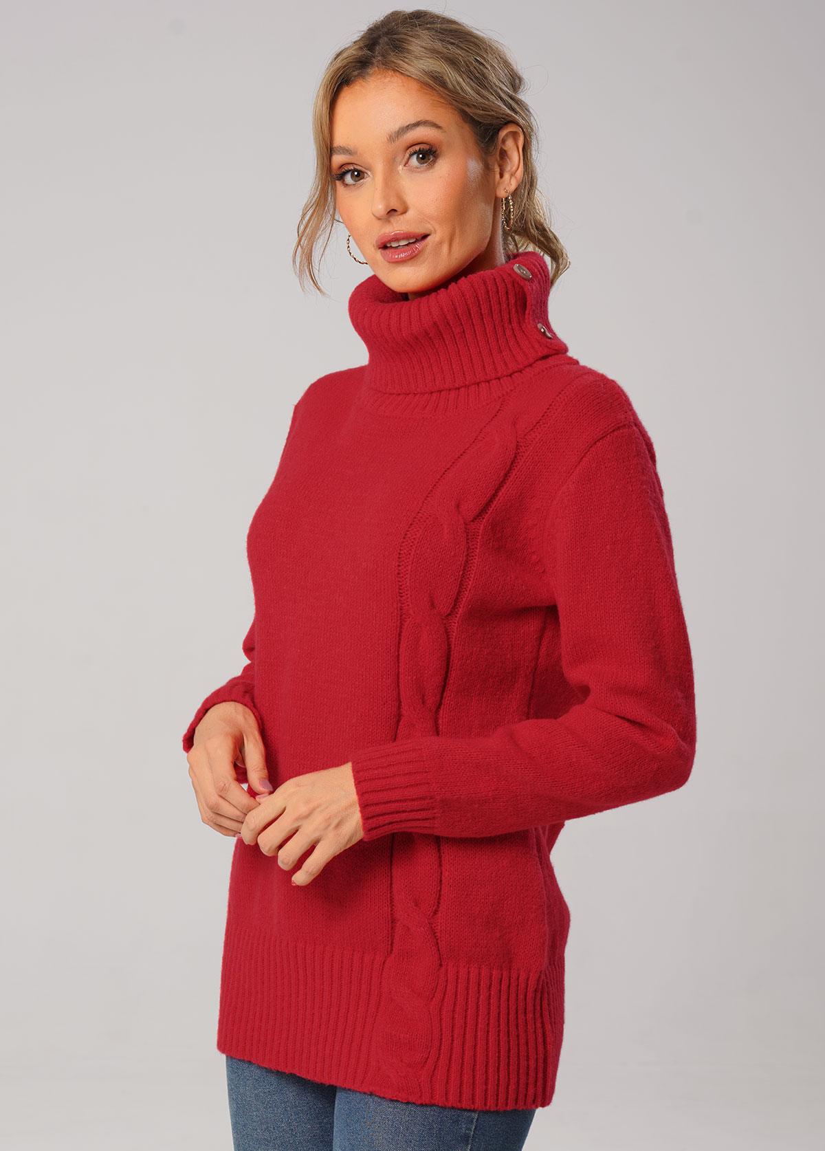 Solid Twisted Long Sleeve Turtleneck Sweater