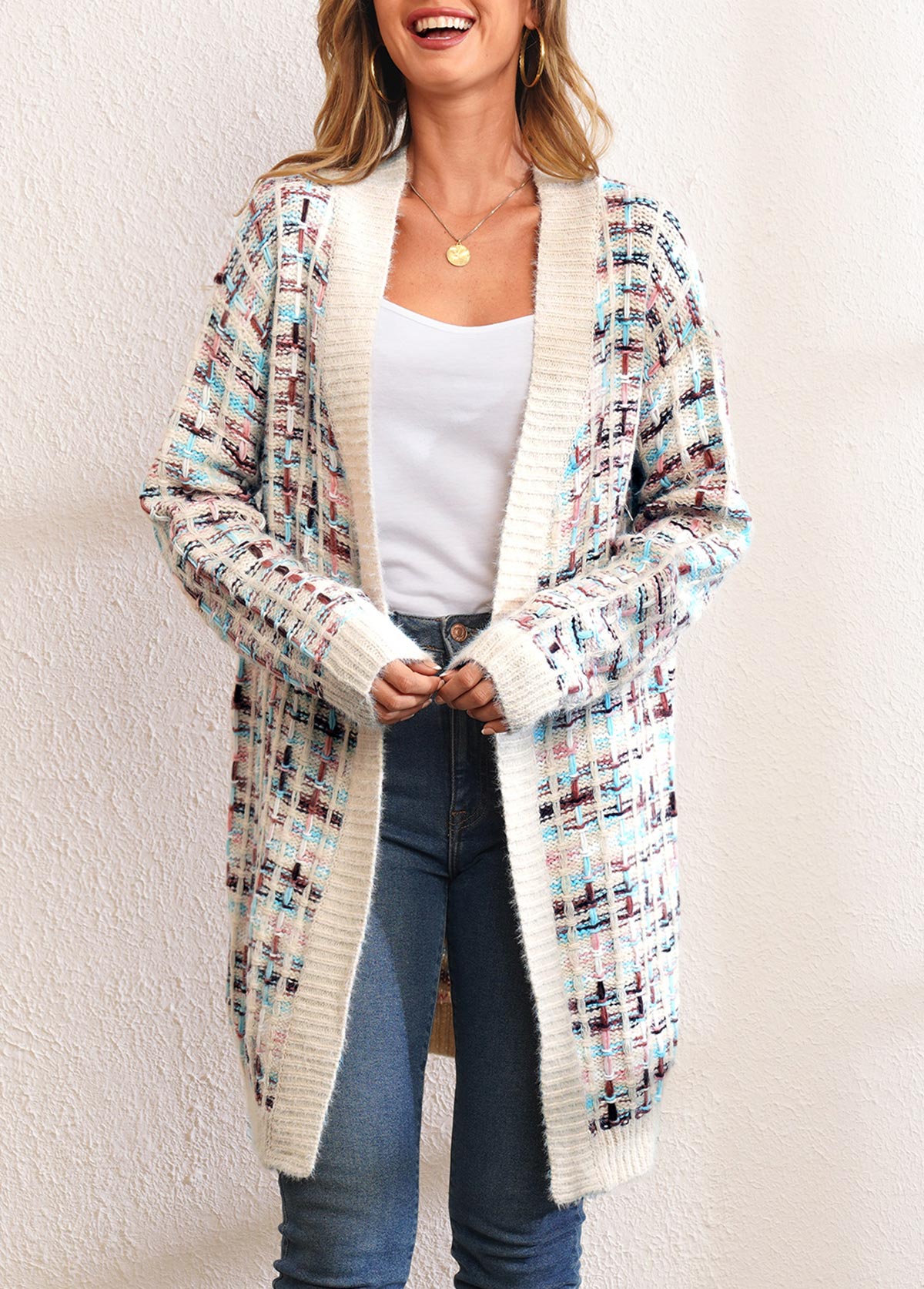 Long Sleeve Open Front Colorful Cardigan