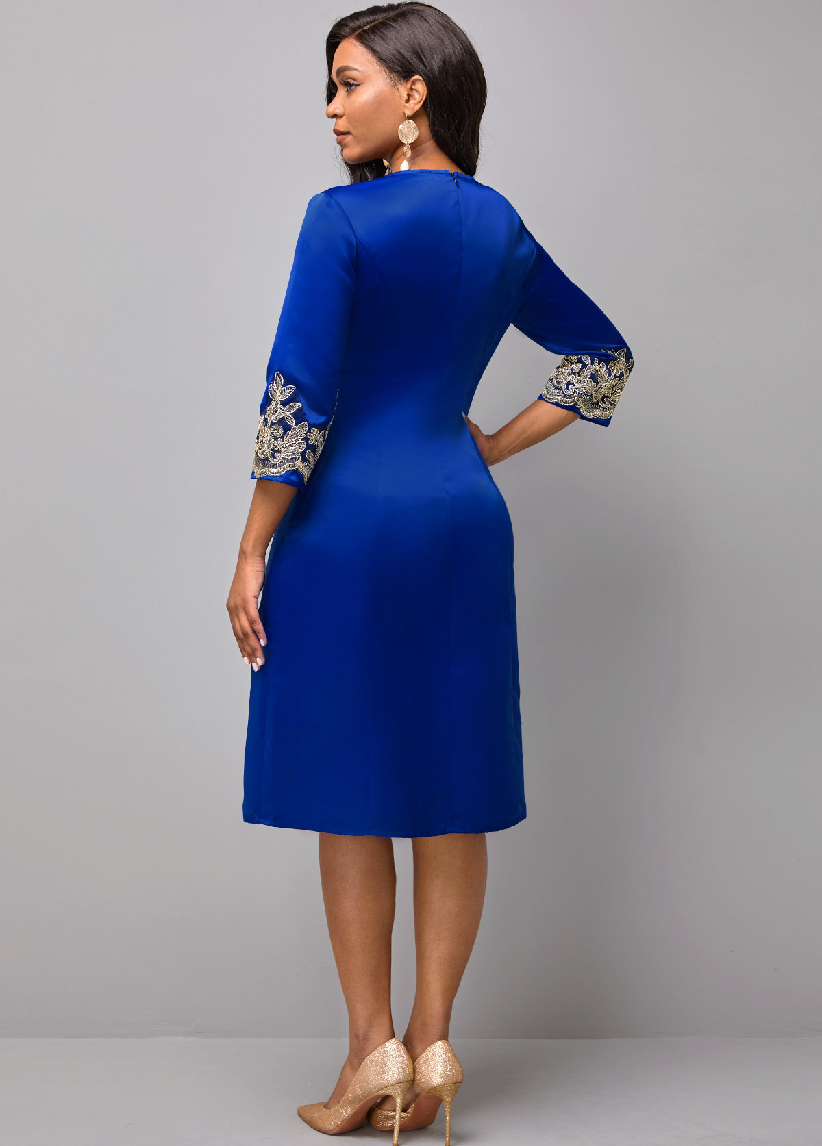 3/4 Sleeve Lace Patchwork Round Neck Dress