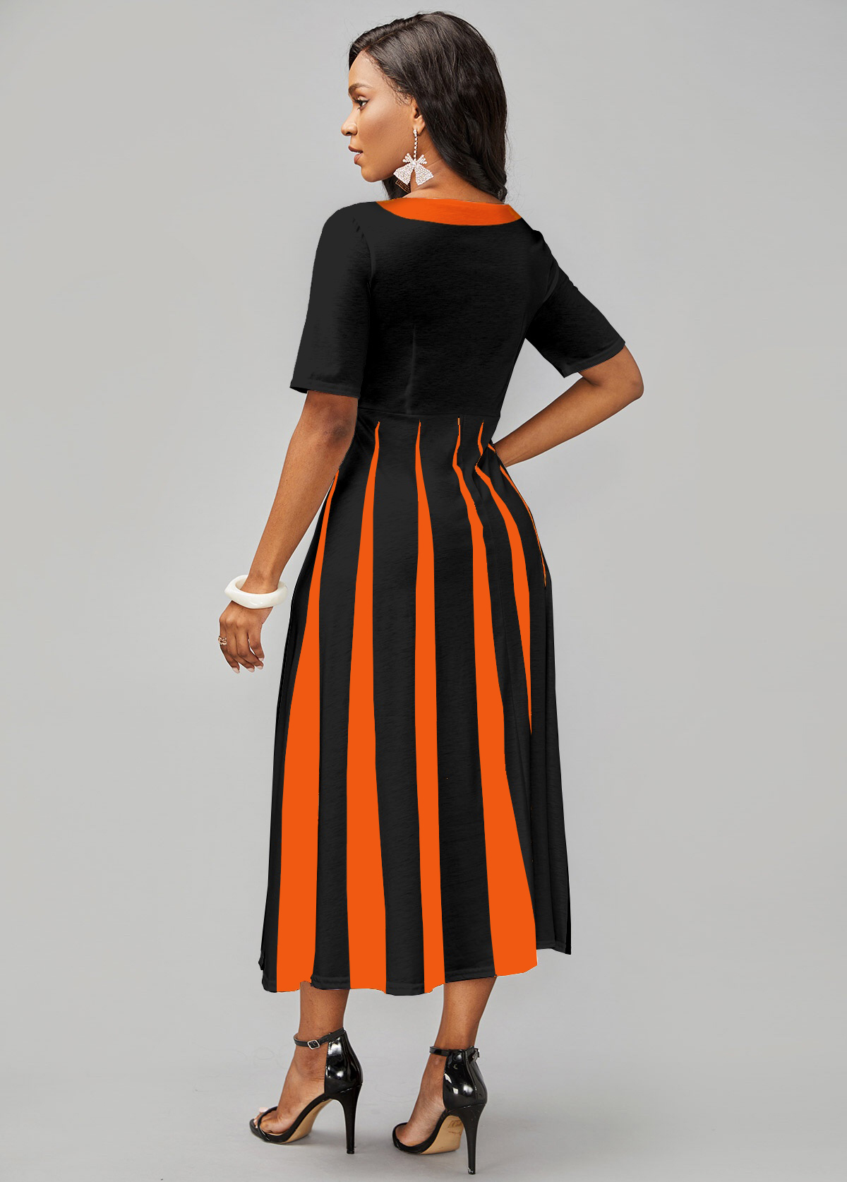 Short Sleeve Striped Flat Collar Dress