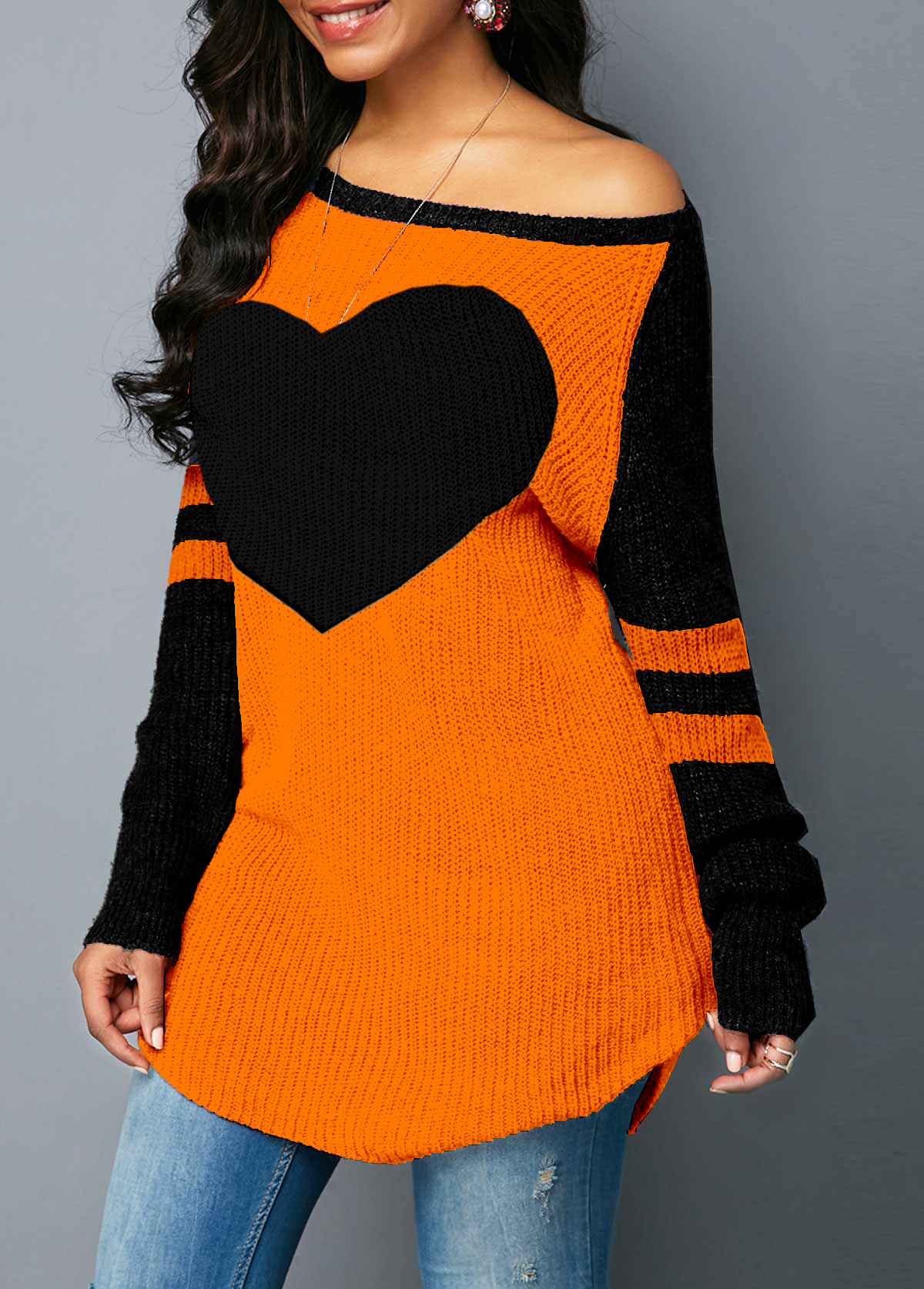 Contrast Heart Design Long Sleeve Sweater