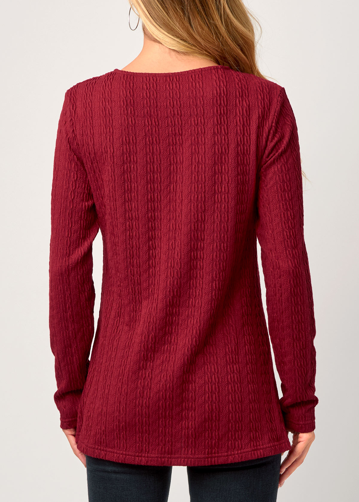 Asymmetric Hem Valentines Wine Red Round Neck Sweatshirt