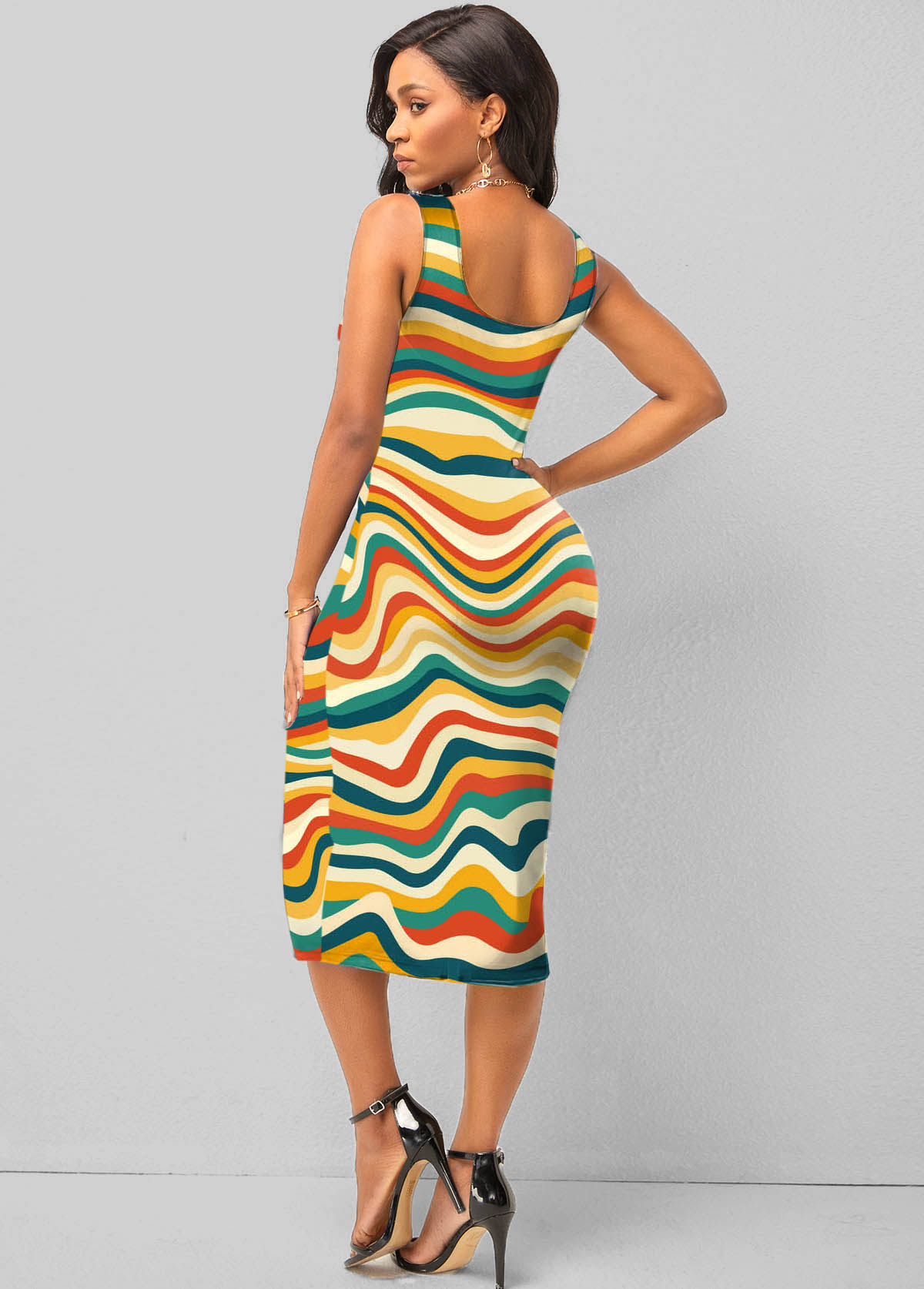 Rainbow Stripe Wide Strap Sheath Dress