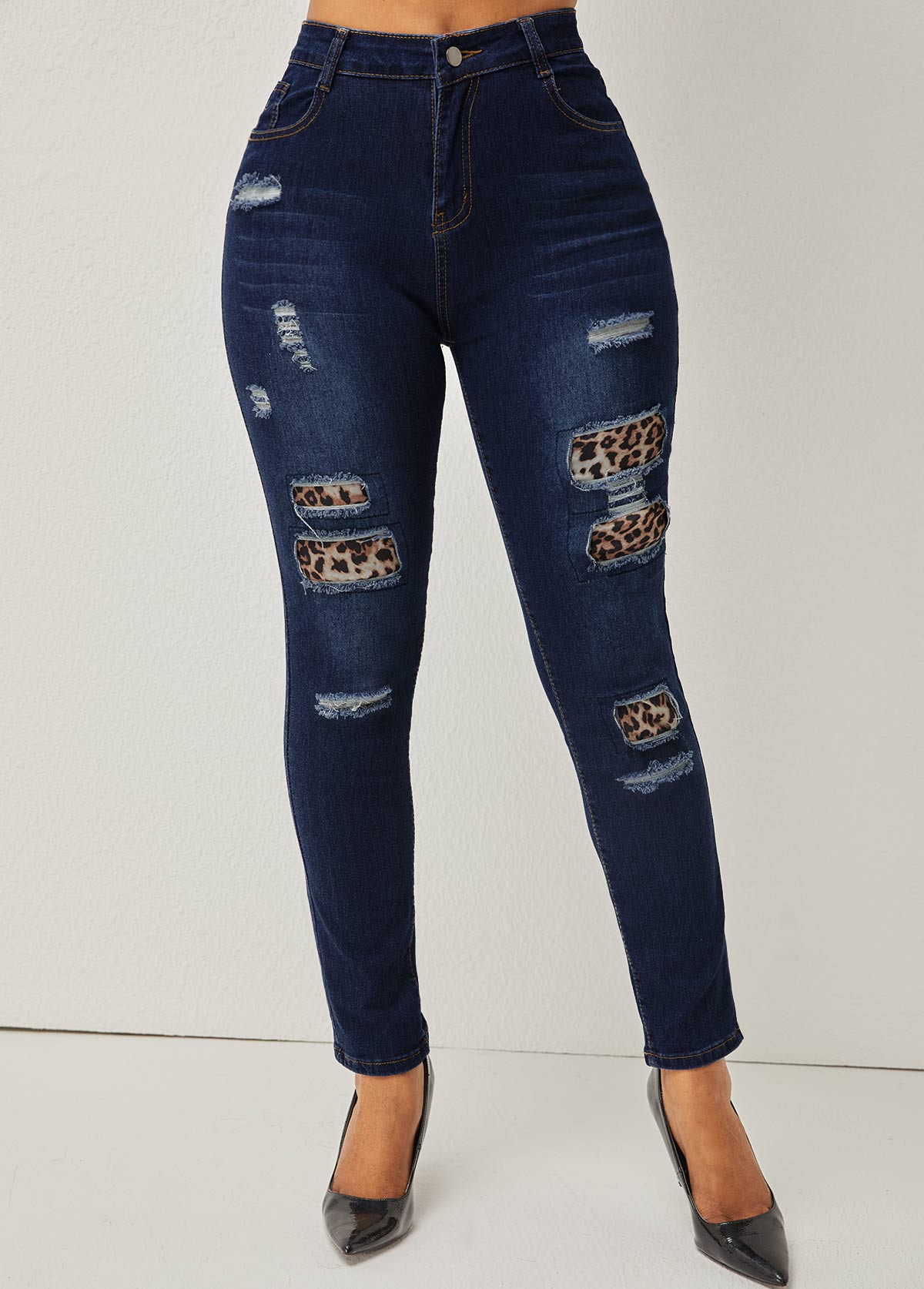 Skinny Shredded Leopard High Waist Jeans