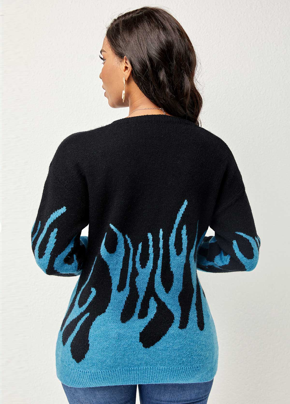 Printed Long Sleeve Round Neck Sweater