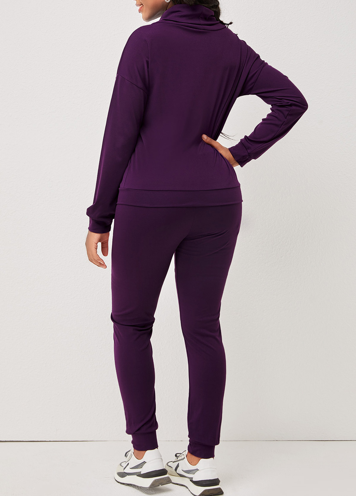Letter Print Cowl Neck Purple Sweatsuit Set