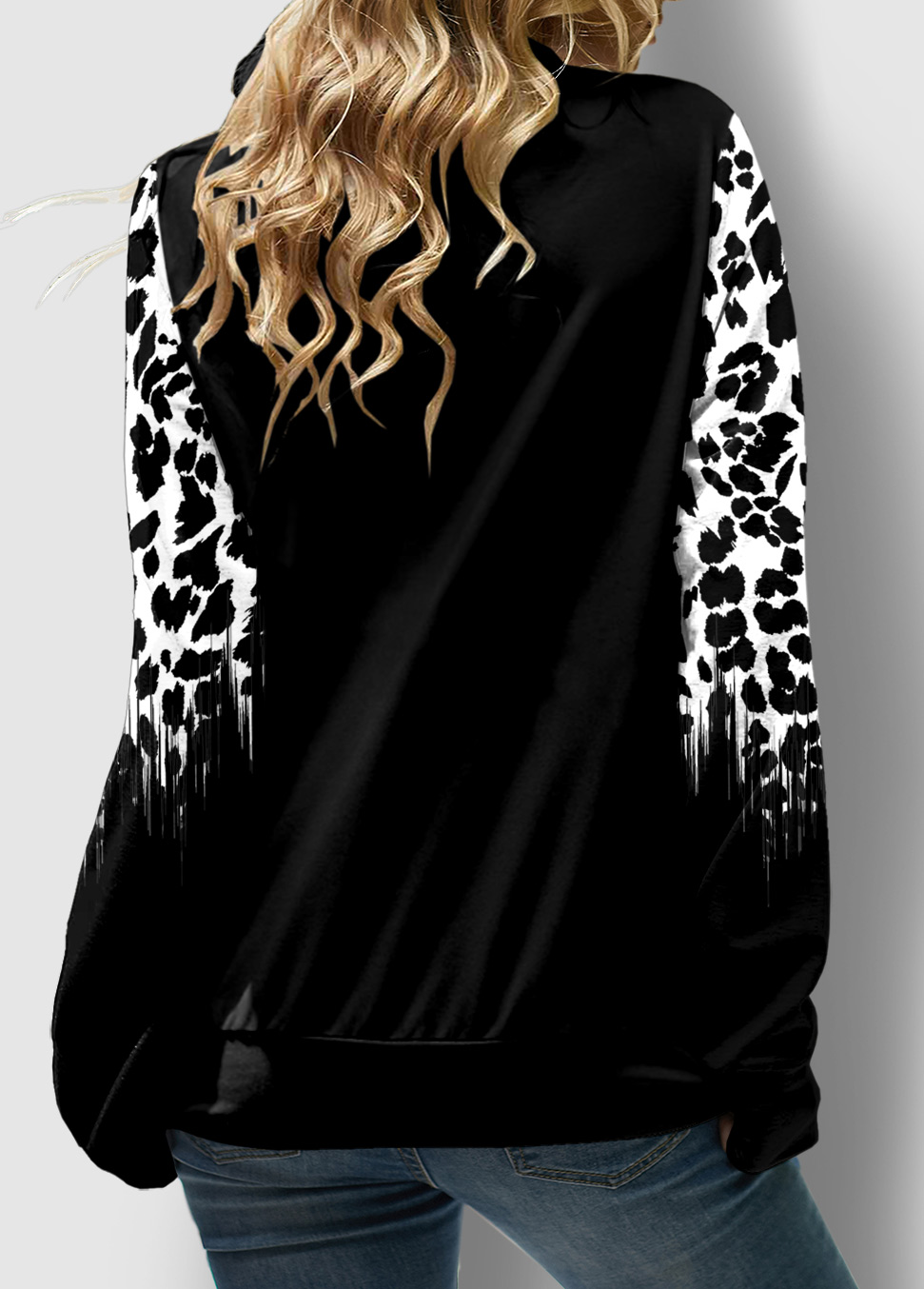 Drawstring Detail Leopard Long Sleeve Sweatshirt