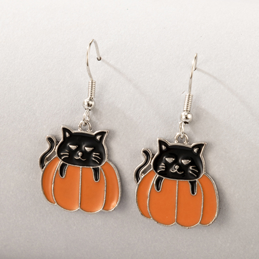 Halloween Pumpkin and Black Cat Design Earrings
