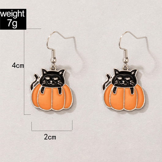 Halloween Pumpkin and Black Cat Design Earrings