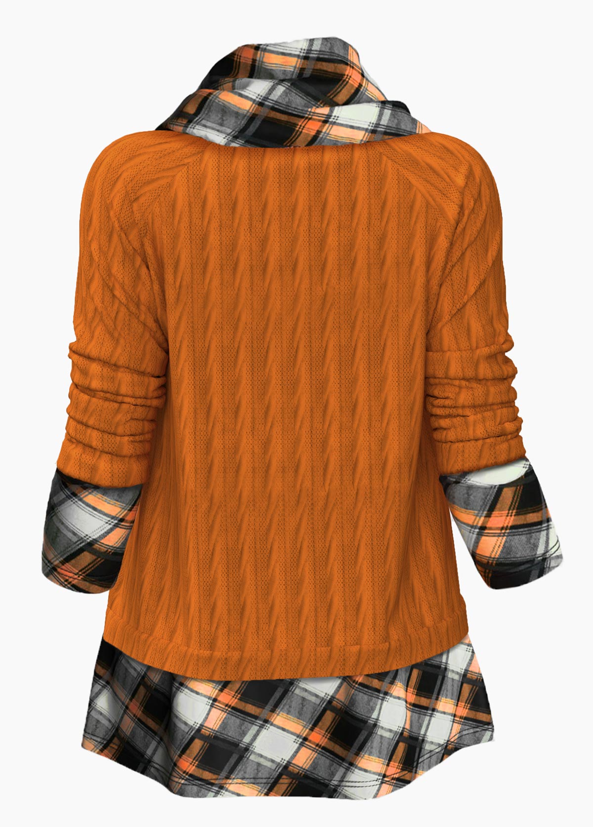 Cowl Neck Twisted Pattern Plaid Sweater