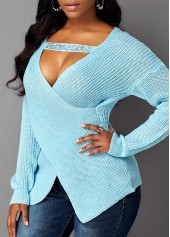 Crossover Hem Cutout Front Long Sleeve Sweater