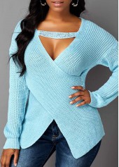 Crossover Hem Cutout Front Long Sleeve Sweater