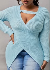 Crossover Hem Cutout Front Long Sleeve Sweater