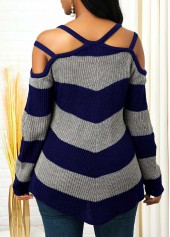 Striped Cold Shoulder Asymmetric Hem Sweater