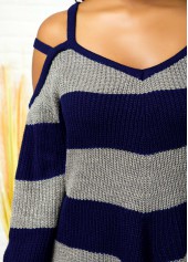 Striped Cold Shoulder Asymmetric Hem Sweater