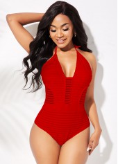 Red Halter Ladder Cutout One Piece Swimwear