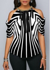 Striped Cold Shoulder Plus Size Blouse