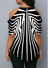 Striped Cold Shoulder Plus Size Blouse