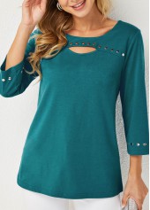 Cutout Front 3/4 Sleeve Round Neck T Shirt