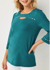 Cutout Front 3/4 Sleeve Round Neck T Shirt