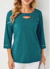 Cutout Front 3/4 Sleeve Round Neck T Shirt