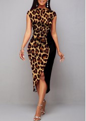 Short Sleeve Boat Neck Leopard Dress