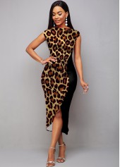 Short Sleeve Boat Neck Leopard Dress