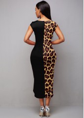 Short Sleeve Boat Neck Leopard Dress