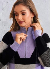 Quarter Zip Plaid Long Sleeve Sweater