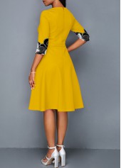 Tribal Print Three Quarters Sleeve Round Neck Dress