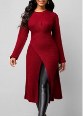 Cross Front Long Sleeve Wine Red Sweater