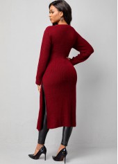 Cross Front Long Sleeve Wine Red Sweater