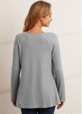 Lace Patchwork V Neck Grey T Shirt