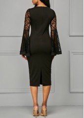 Lace Patchwork Round Neck Geometric Print Dress