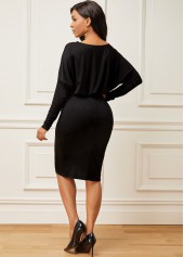 Black Skew Neck Ruched Cap Sleeve Dress