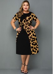 Leopard Plus Size Short Sleeve Round Neck Dress