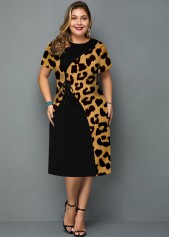 Leopard Plus Size Short Sleeve Round Neck Dress
