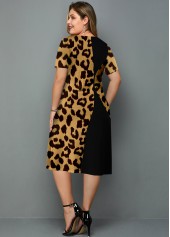 Leopard Plus Size Short Sleeve Round Neck Dress