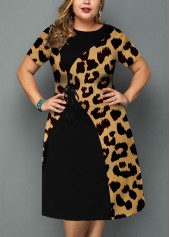 Leopard Plus Size Short Sleeve Round Neck Dress