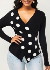 Long Sleeve Cross Front Polka Dot Sweater
