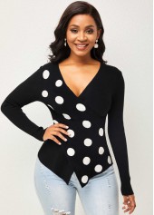 Long Sleeve Cross Front Polka Dot Sweater