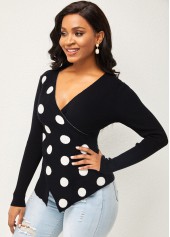 Long Sleeve Cross Front Polka Dot Sweater