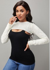 Color Block Round Neck Two Piece Sweater