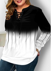 Ombre Print Lace Up Plus Size Long Sleeve Sweatshirt