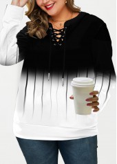 Ombre Print Lace Up Plus Size Long Sleeve Sweatshirt