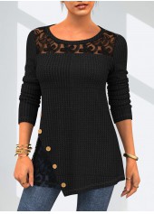 Lace Patchwork Round Neck Solid T Shirt