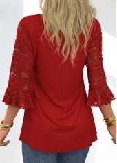 Round Neck Lace Stitching Flare Cuff T Shirt