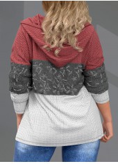 Plus Size Quarter Zip Drawstring Lace Stitching Hoodie