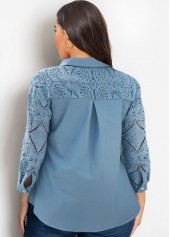 Lace Stitching Plus Size Faux Denim Blouse